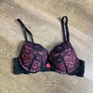 Victoria's Secret Pink Lace Black Demi Bra Size 34B
